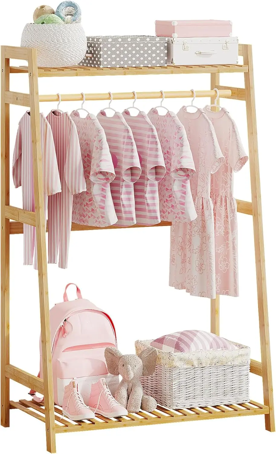 

Kids Bamboo Clothing Rack with Shelves, Toddler Wardrobe for Nursery Storage