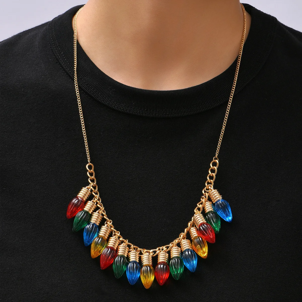 2022 Trendy Multicolor Neon Light Shape Pendant Necklace Ethnic Style Rainbow Arylic Resin Charm Tassel Clavice Necklace Chain