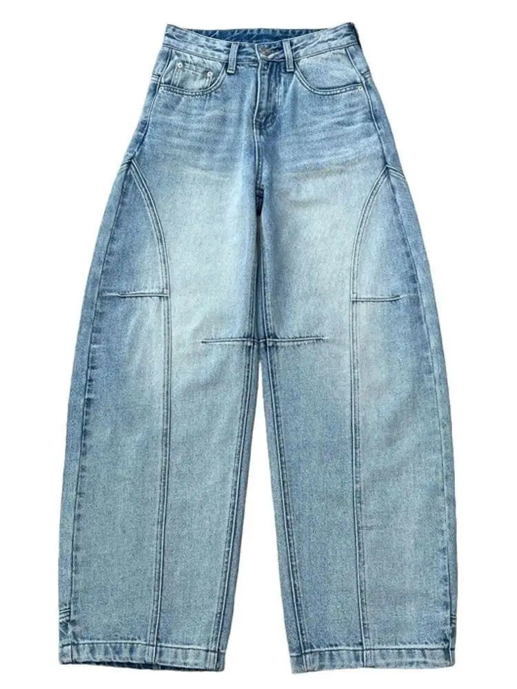 Jeans con lama curva ricamata alla moda di Topolino simpatico cartone animato Disney, nuovi pantaloni larghi a forma di banana versatili e alla moda.