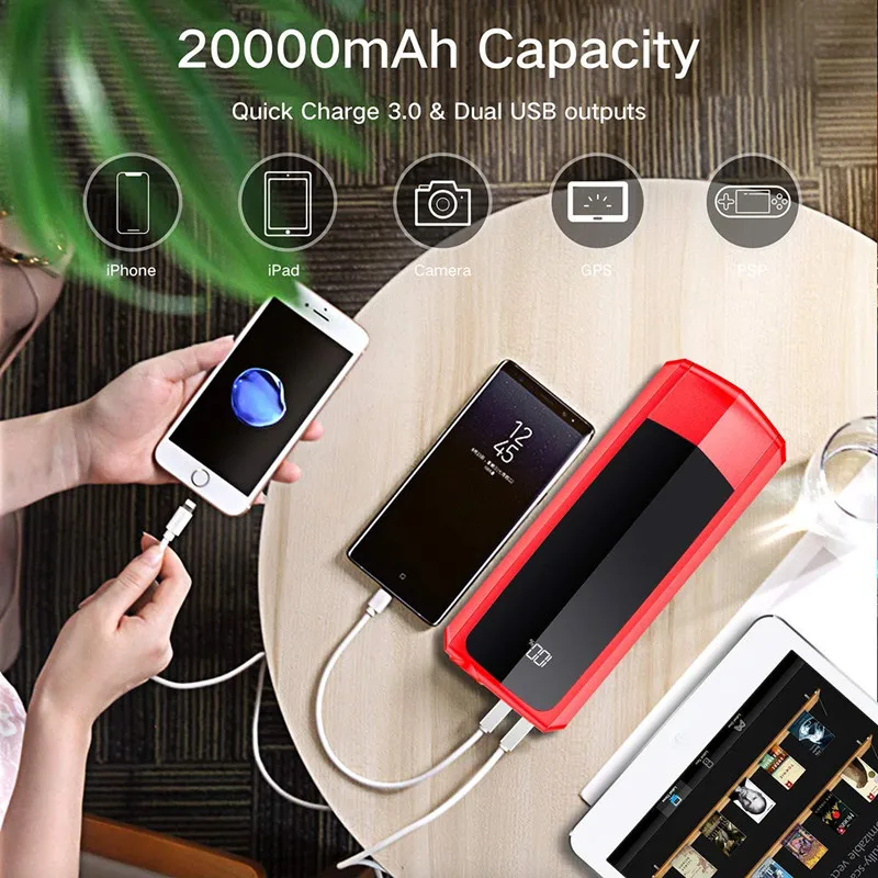 12V Car Jump Starter 2000A Car Battery Starter 20000mAh Portable Power Bank Booster Auto Starting Device Emergency Start