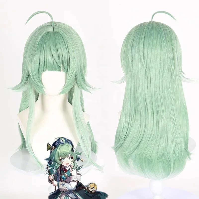 HuoHuo Wig Cosplay 50cm Long Green Straight Synthetic Anime Halloween Party Honkai Star Rail Cosplay Wig