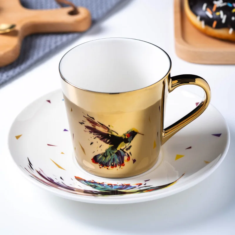 

Reflective Coffee Mug Ceramic Mirror Coffee Cup with Saucer Creative Simple Flower Teacup Drinkware