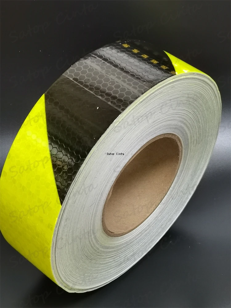 5cm*25m High Intensity Reflective Stickers Fluorescent Yellow Black Waterproof Adhesive Tapes Conspicuity Safety Warnning Strips