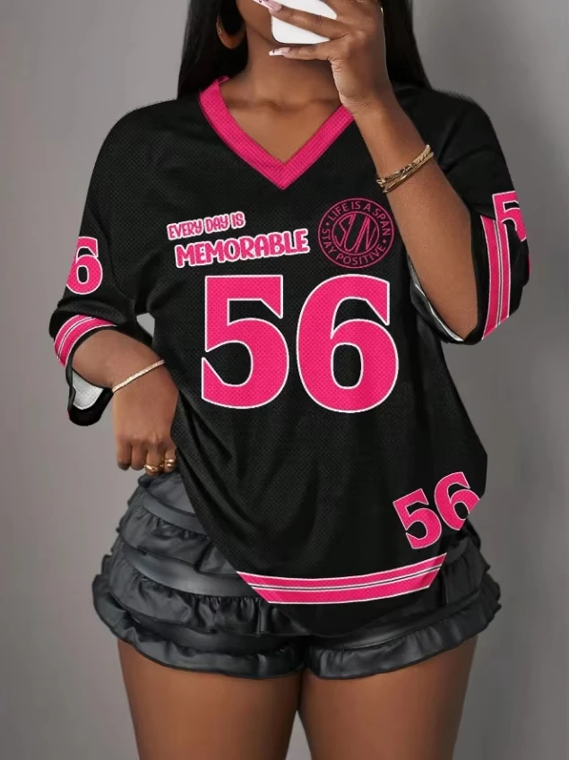 Modisches Damen-Sport-T-Shirt im Y2K-Stil, schnell trocknend, mit Aufdruck „NO.56“, Sommer-Freizeitkleidung, sportlich, locker und bequem, T-Shirt-Oberteil