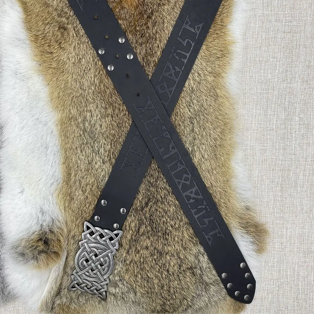 Interesting Embossed Viking Renaissance Buckle Belt PU Printing Celtic Belt Knight Leather Medieval Waistband Photo Pros