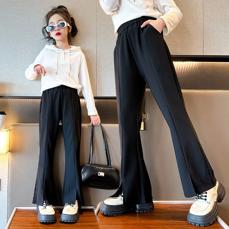 

Girls Spring Summer New Pants Children Flared Pants Teenager Kids Fashion High Waist Korean Split Bell-Bottoms Trousers 6 8 10 Y