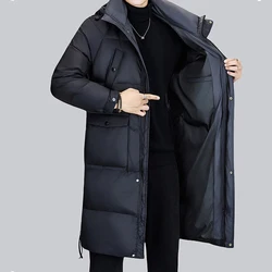 Casual Men's Warm Long Hooded Duck Down Jackets 2025 Winter Outwear Black Color Loose Puffer Coats Thicken Top Parkas Clothing