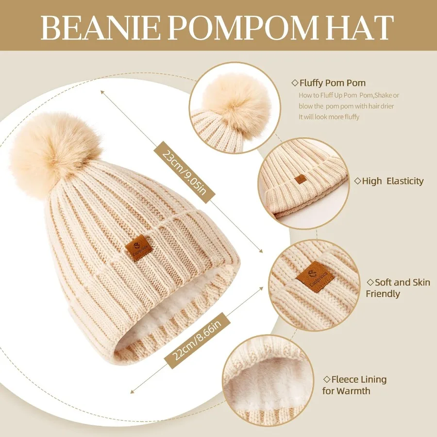 الشتاء المرأة وشاح طويل قفازات وقبعة مجموعة مع بوم بوم للحماية من الطقس البارد دافئ قبعة صغيرة متماسكة مع وشاح مطابقة