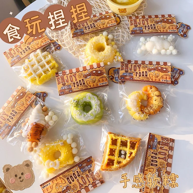 

Creative New Ins Cartoon Cute Simulation Delicious Food TPR Slow Rebound Toys Fun Waffle Donut Pinch Music Fidget Toys