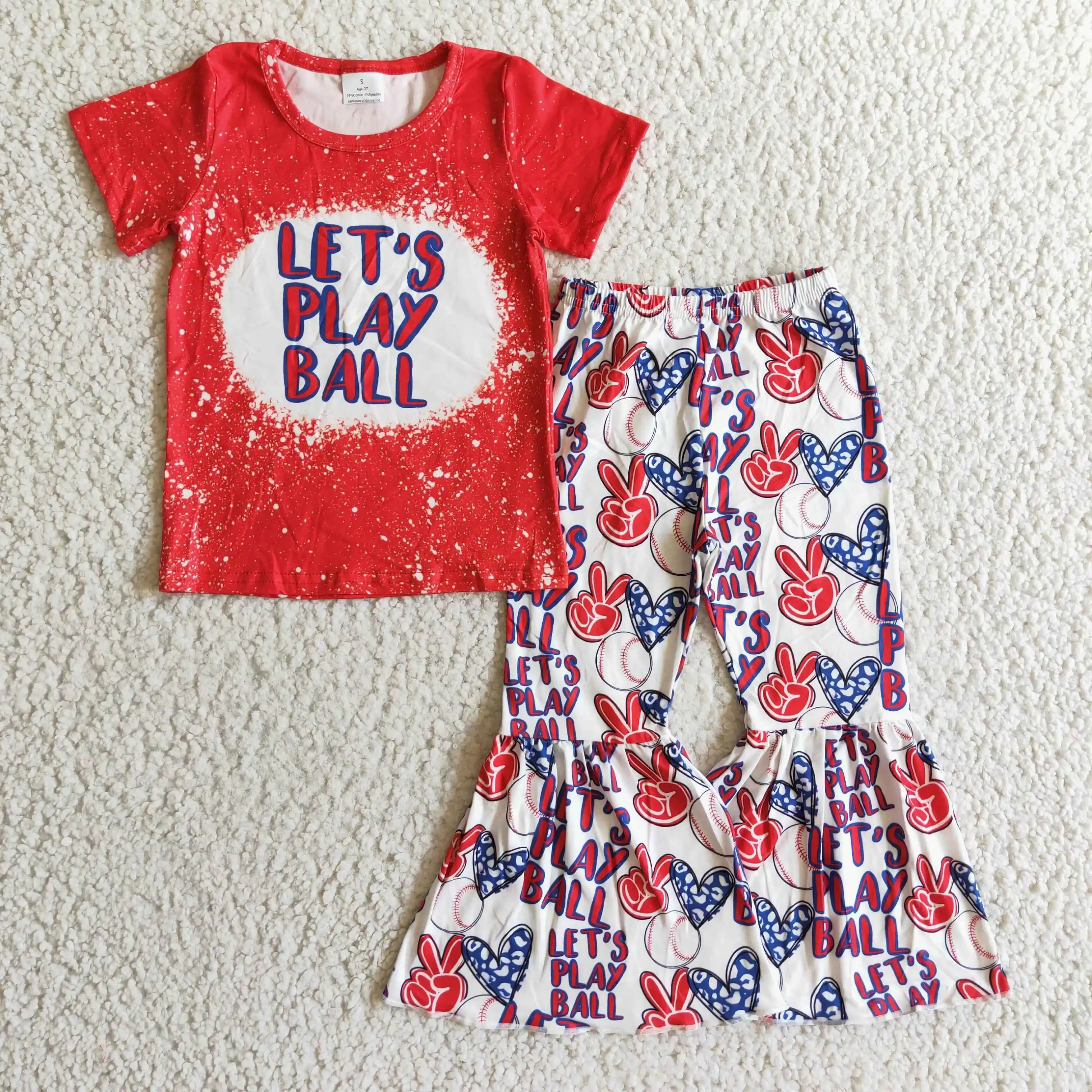 

2023 New RTS Print Bell Bottom Pants Set Kids Clothing Girls Clothes