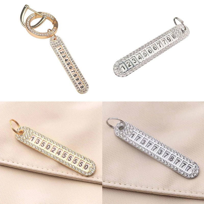 Auto Vehicle Card Car Diamond Keychain for Key Pendant with Anti-lost Phone Number Tag Plate Men Women Exquisite Dropshipping