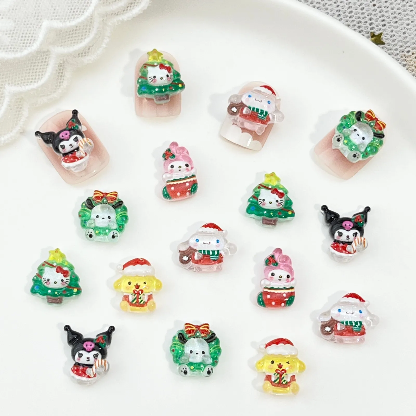 100 Stück/Packung Weihnachts-Nagelcharms - Niedliche KT Kitty Harz-Nagelkunst, Festliche DIY-Nageldekoration für Feiertags-Maniküren