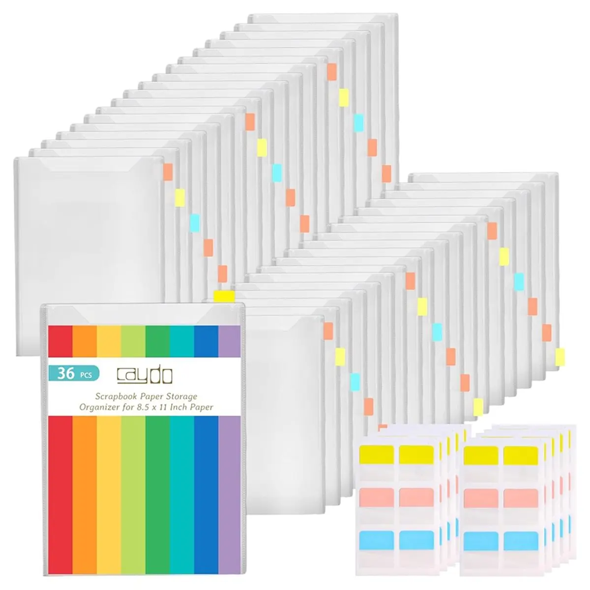 MALL 36 PCS Paper Organizer,8.5 X 11 Paper Storage, Plastic Folders with 10 PCS Sticky Index Tabs, Organizer Holds Printer