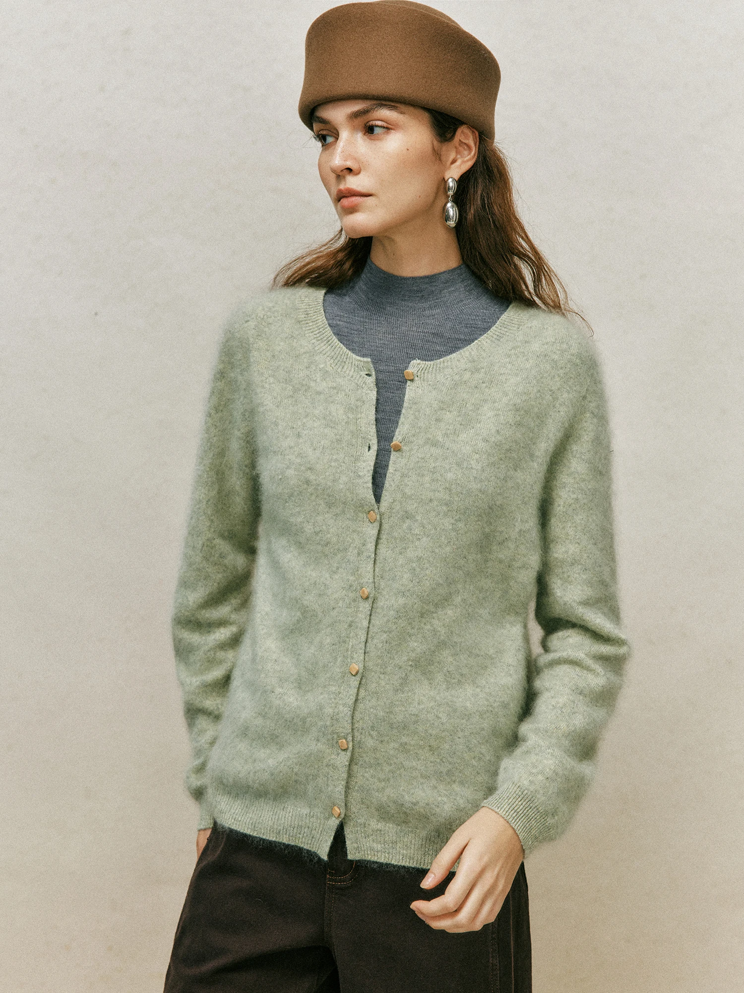 3D Seamless One-Piece Knitted Wool Cashmere Silk Blend Loose Shoulder V-Neck Fleece Open Cardigan Soft Warm Long Sleeve Women...