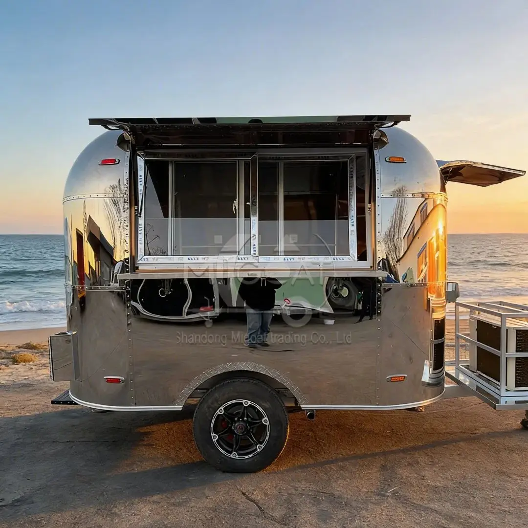 Stainless Steel Mirror Finish Mobile Food Trailer Multifunctional Street Food Vending Cart Outdoor Coffee Milk Tea Truck