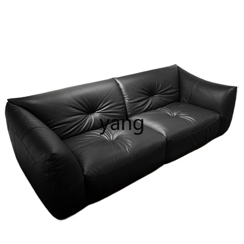 L'm cream wind glutinous rice cake sofa minimalist living room black straight row leather high backrest