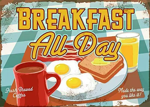  Breakfast All Day Retro Street Sign Household Metal Tin Sign Bar Cafe Car Motorcycle Garage Decoration Supplies