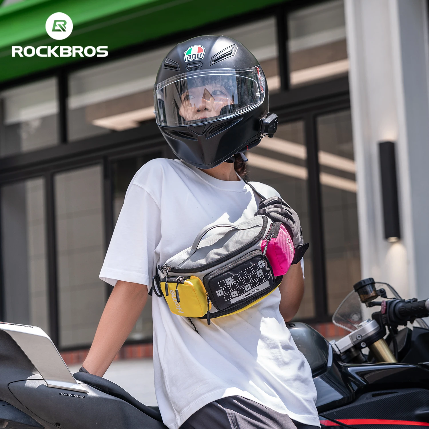 Crossbody Motorcycle Waist Bag with Magnetic Quick-Release