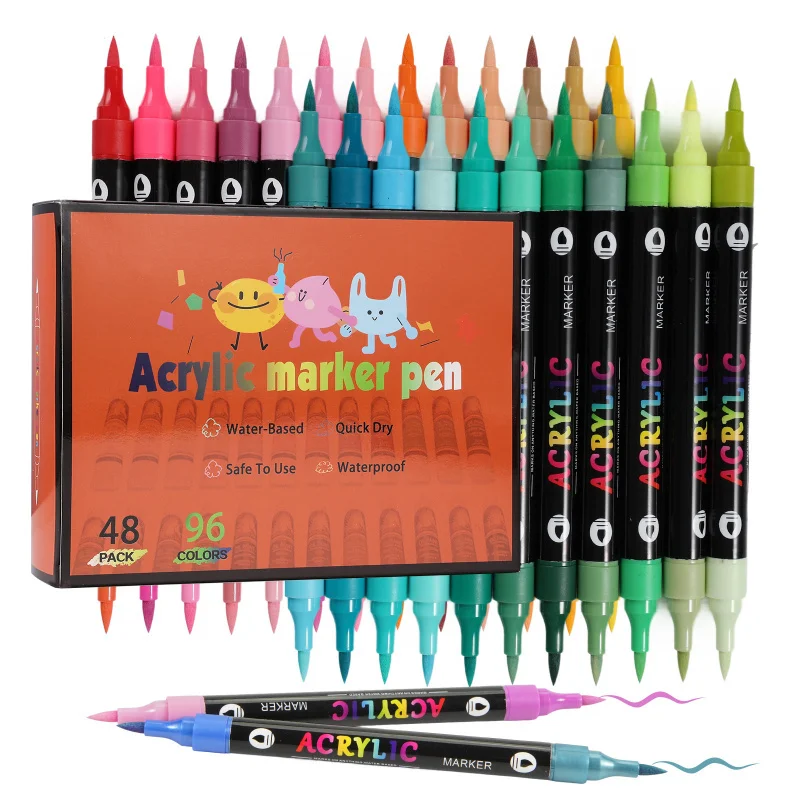 24-120Colors Dual Tip Acrylic Paint Markers Set – Vibrant Pigments, Brush & Fine Tips Ideal for DIY, Rock Painting, Art Projects