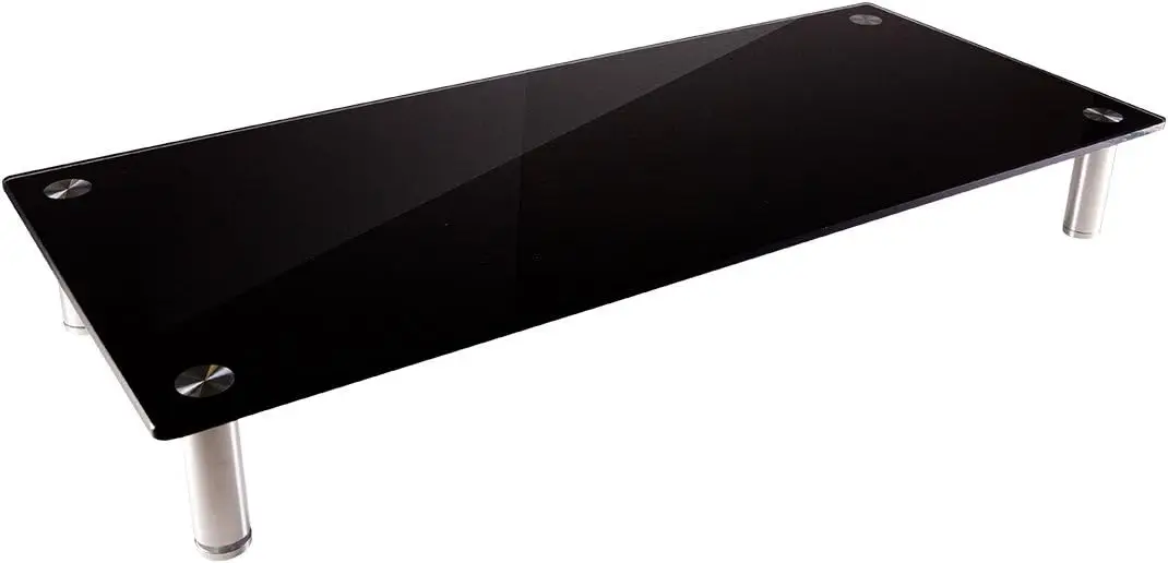 

Medium Multimedia Desktop Stand, Black Glass (27.6" x 12.2" x 3") - Stand & Riser, Laptop Stand, Desktop TV Stand, Dual Monit