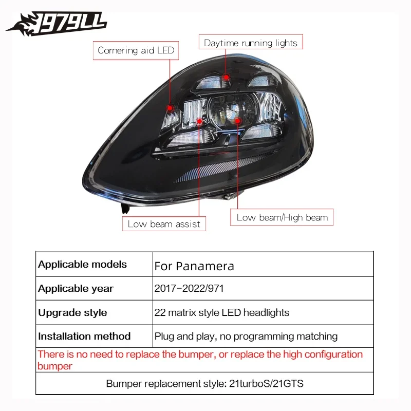 Lumières de sauna pour Porsche Panamera, lumières de voiture Matrix Pdls, mise à niveau vers 2017, 2018, 2021, 971, 2023, 971