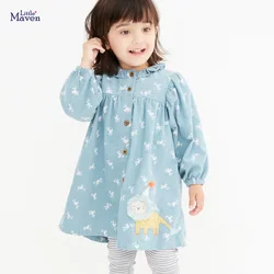 Little maven Light Blue Baby Girls Long Sleeves Dress Cotton Casual Frocks Clothes Lovely for Kids 2-7 year