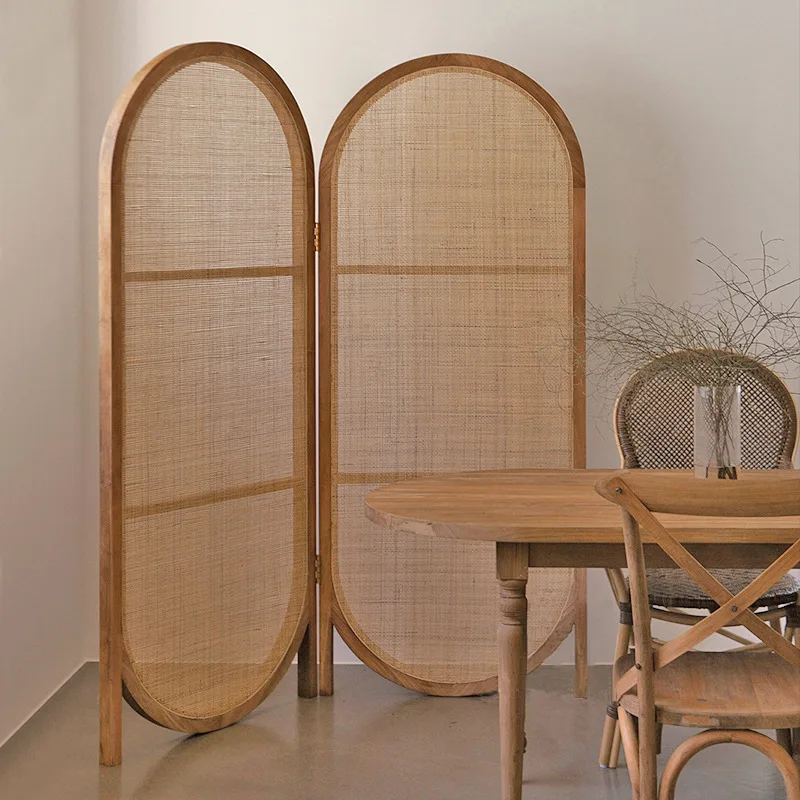 Japanese lattice entrance solid wood partition light luxury home art creative folding mobile baffle rattan screen