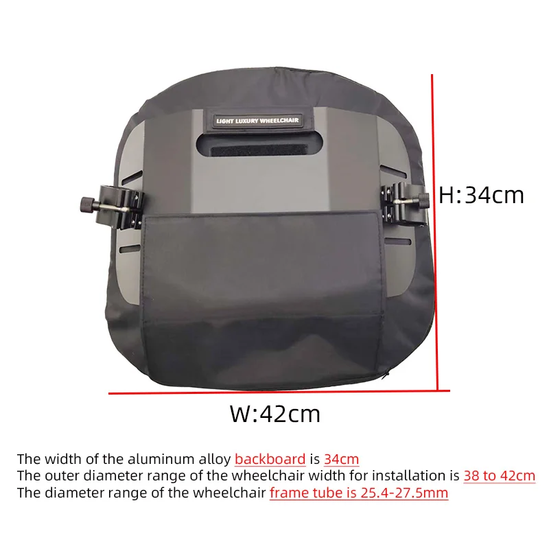 Universal wheelchair backrest cushion is easy to install, made of aluminum alloy with memory foam filling for comfort
