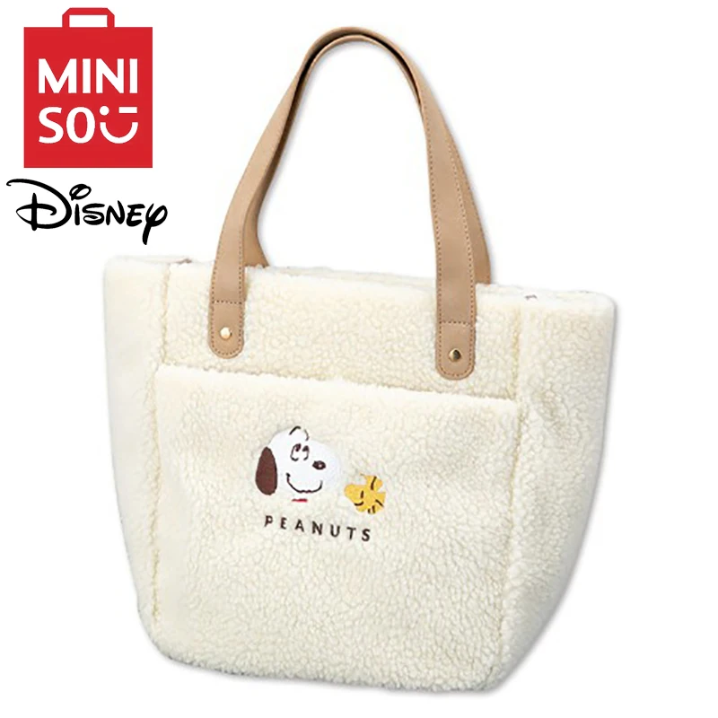 

MINISO Disney Cartoon Cute Embroidered Snoopy Lamb Fleece Large Capacity Handbag Fashion Versatile Shoulder Bag