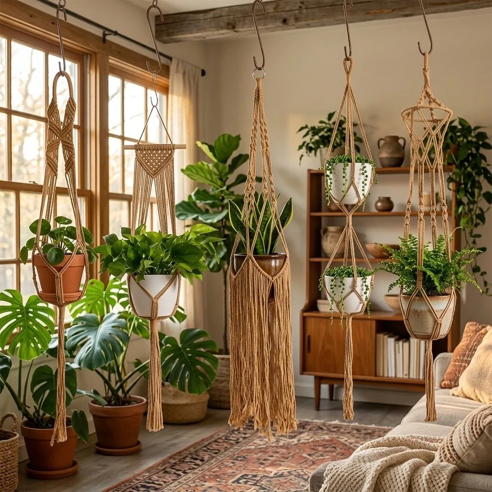 Cotton Rope Hanger Macrame Plant Hangers For Boho Home Decor Strong Cotton Rope Material Multi Use Hanging Options