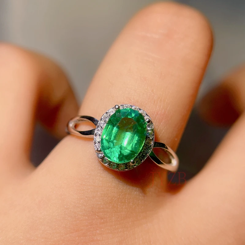 925 Sterling Silver True 100% natural emerald Ring Classic Fine jewelry New wedding gift 6*8mm