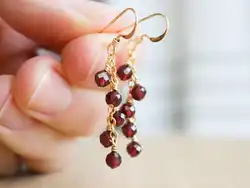 Garnet Cluster Earrings . Garnet Earrings Gold . Garnet Dangle Earrings in