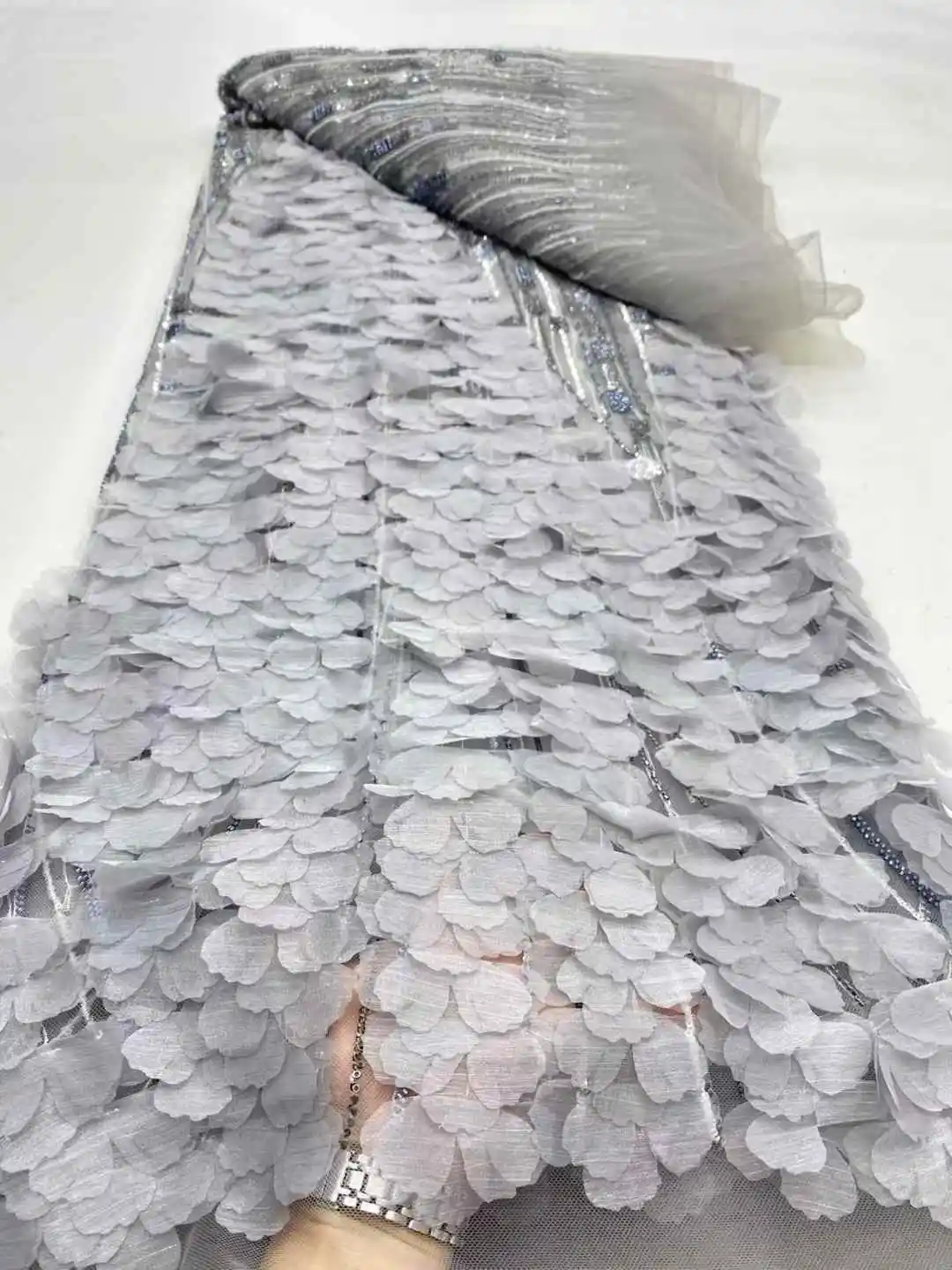 2025 Embroidered Nigerian Lace Fabric 3D Floral Beads French Tulle Bridal Mesh - Breathable For Wedding Dresses -DP