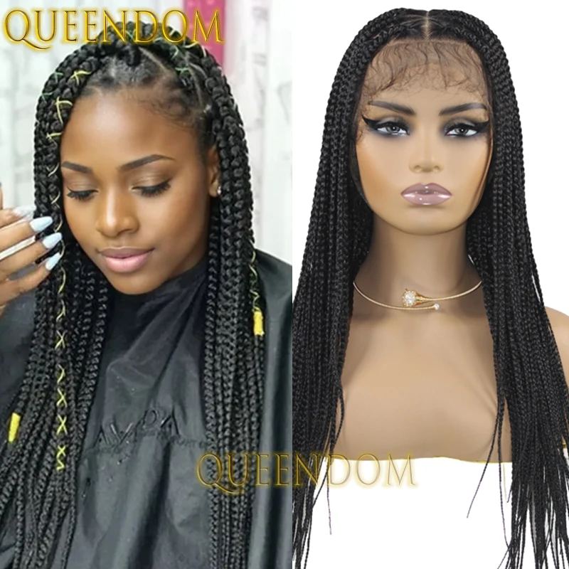 Synthetic Triangle Part Braided Wig Full Lace Crochet Box Braids Wig For Black Women 26 Inch Knotless Cornrow Plait Braided Wigs