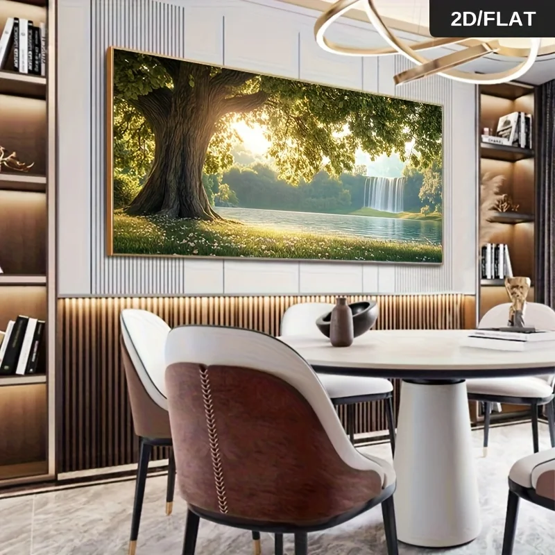 1pc frameless Canvas Painting Frameless Modern Canvas Wall Art Trees Waterfall Nature Scene, Large Size Painting for Living Room
