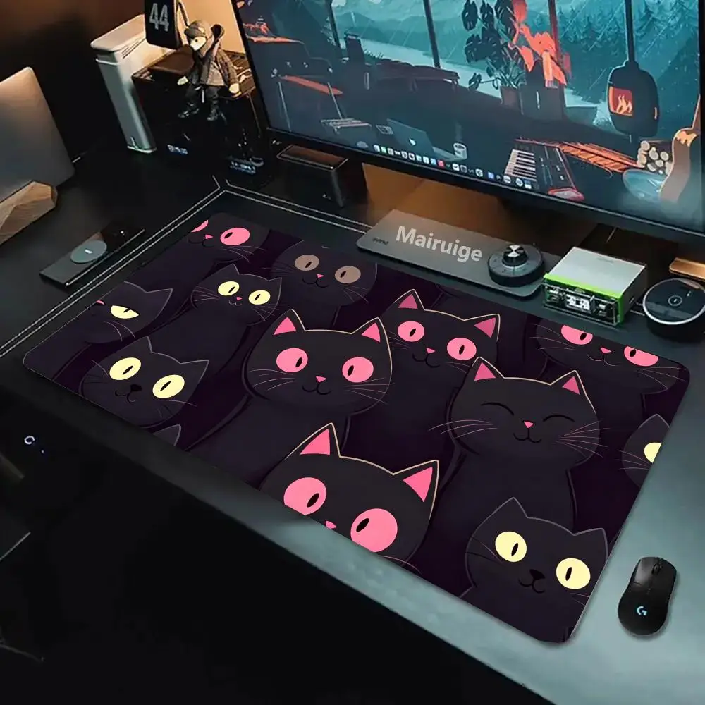 

Kawaii Black Cat Mouse Pad Large Extended Non-slip CP Desk Mat Gamer Desk Mat Locking Edge Large Keyboard Pad For Office & home