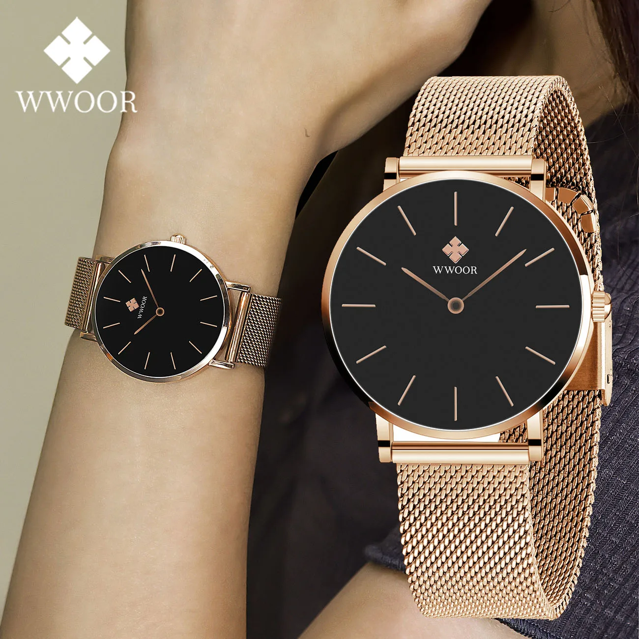 Fashion Women Watches WWOOR Luxury Brand Women\'s Watch Waterproof Stainless Strap Quartz Wrist Watch For Women Relogio Feminino