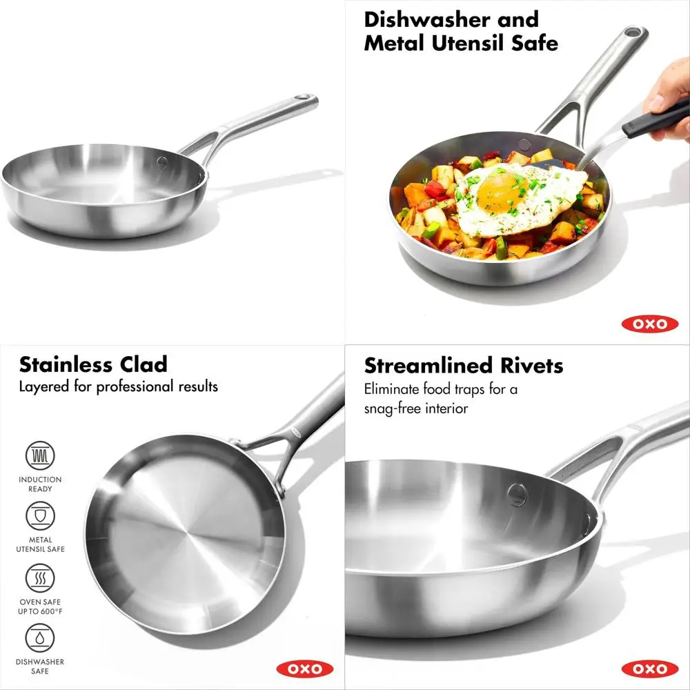 

Stainless Steel Induction-Ready 8-Inch Multi-Ply Frying Pan, Dishwasher and Metal Utensil Safe, Skillet for Versatile Cooking