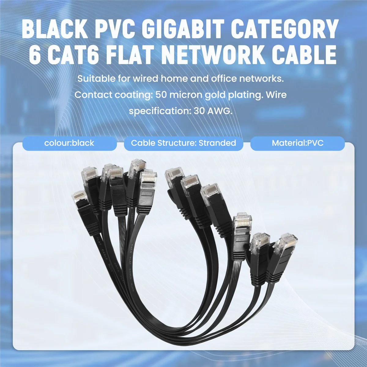 BOFF- 6 Pcs 1 Ft Flat Internet Network Cable Solid Cat6 High Speed Patch Lan Wire With Snagless Rj45 Connectors