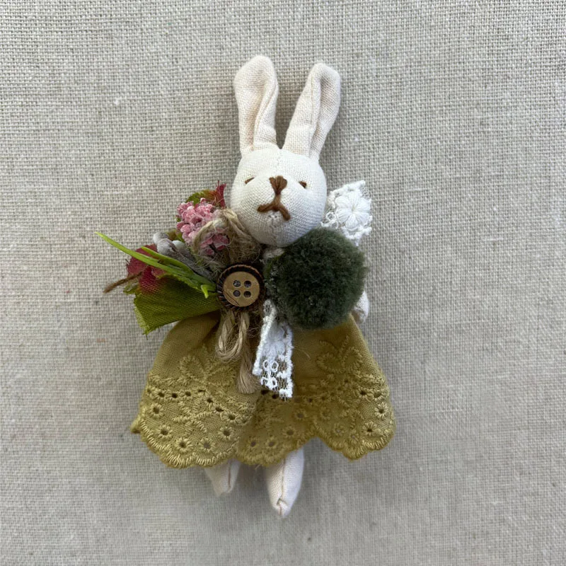 Johnature Animal Sweet Mori Lace Skirt Bunny Brooch New Vintage Versatile Cute Corsage Women\'s Accessories Cartoon Pin Brooch