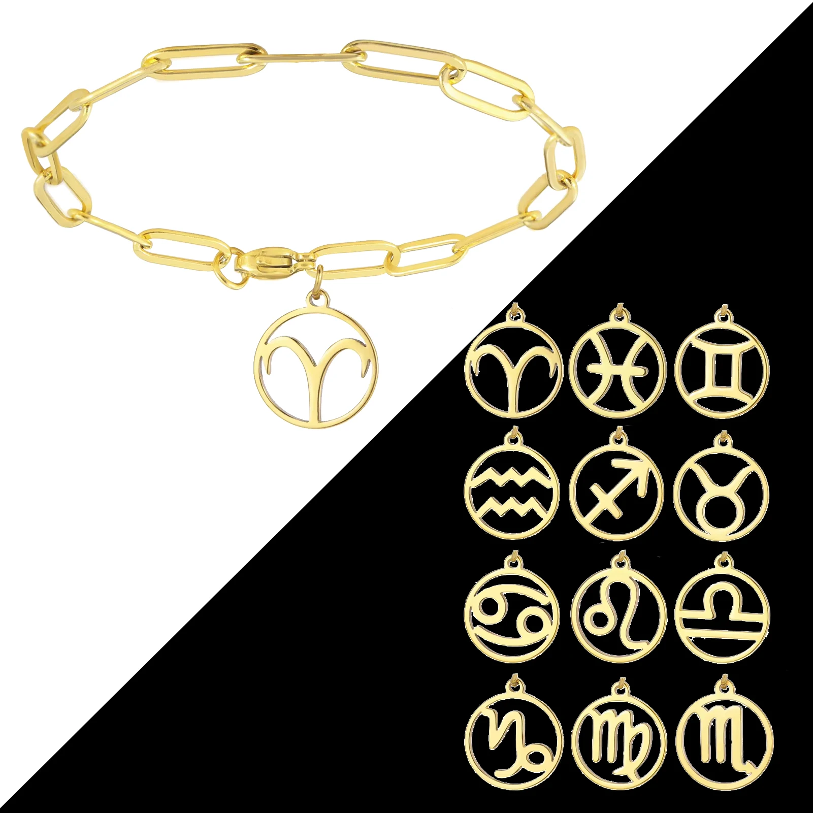 Unift Classic 12 Constellation Star Libra Scorpio Charms Bracelets for Women Men Stainless Steel Chain Zodiac Sign Jewelry Gift