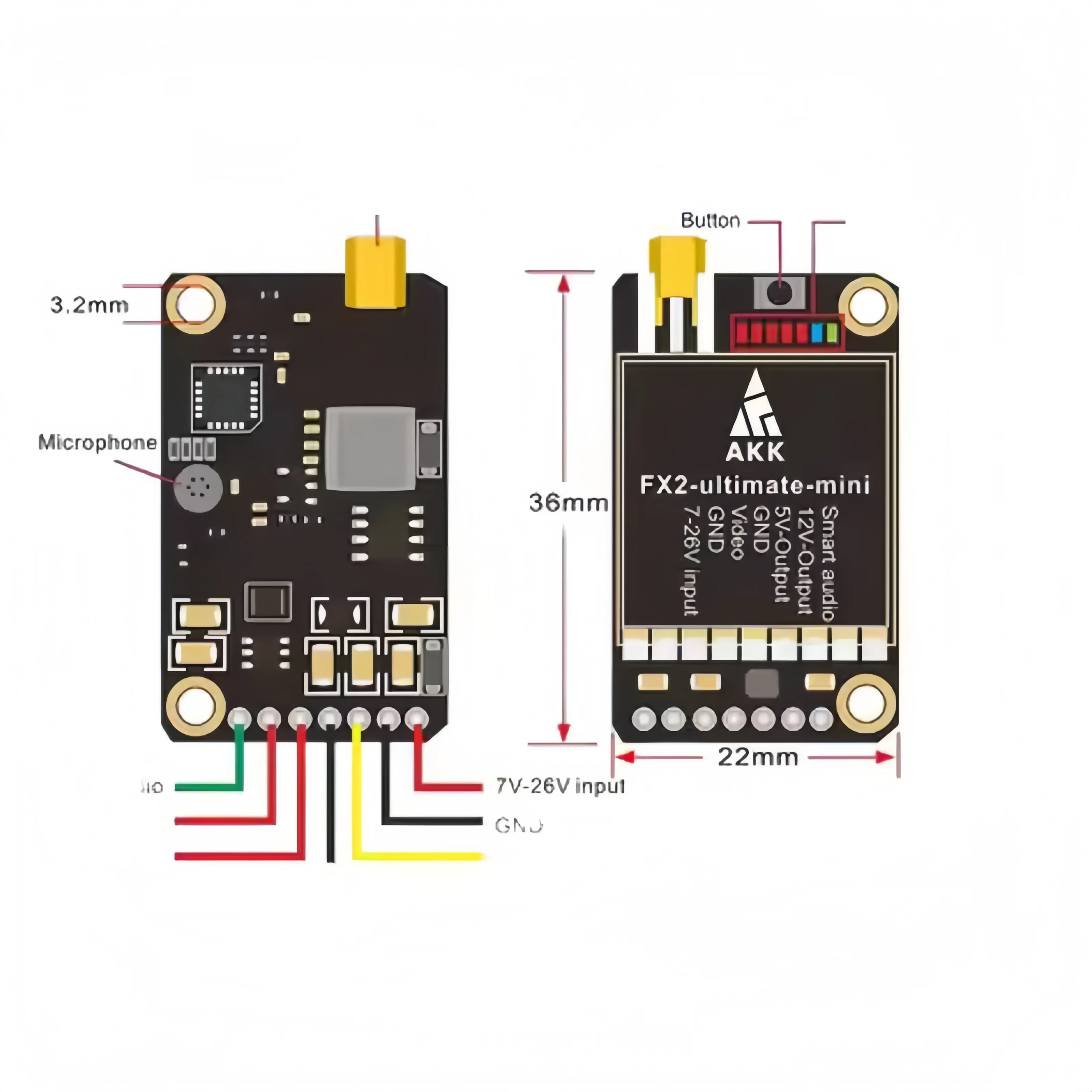 AKK FX2-ultimate-mini 1.2W VTX 5.8 جيجا هرتز 40CH 25 ميجا واط/200 ميجا واط/600 ميجا واط/1200 ميجا واط قابلة للتحويل لطائرة سباق RC بدون طيار أجهزة الاستقبال عن بعد