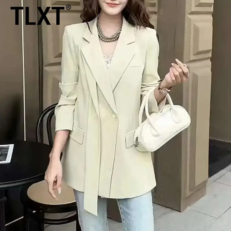 

TLXT Irregular Design Blazers For Women Casual Double Breasted Long Sleeve Office Lady Fit Coats Female Jackets 2025 Spring New