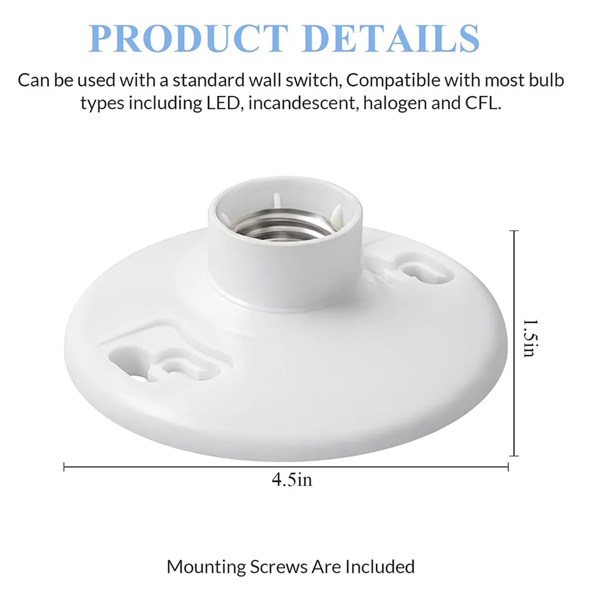 

BAAQ 6 шт., патрон среднего размера E26, верхний патрон без ключа, патроны для потолочного светильника, белый патрон для фенольной лампы, патрон для лампы CFL