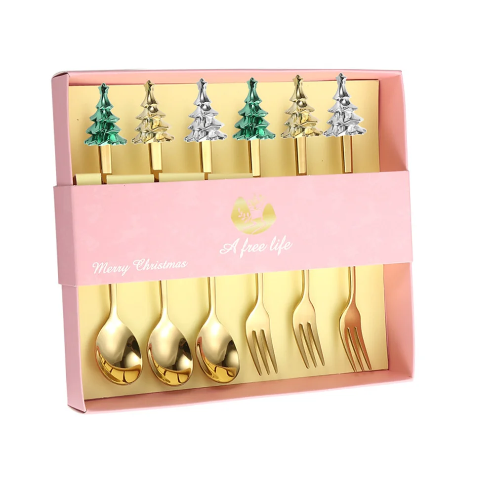 Christmas Spoon Fork Set Christmas Tree Coffee Dessert Tea Soup Stirring Spoon Cake Fruit Fork Tableware Christmas Gift