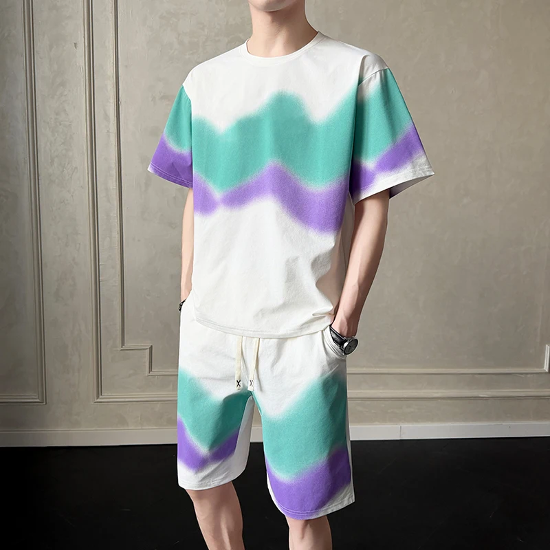 

Men Tracksuit Casual Joggers Sportswear T-shirt and Shorts 2 Piece Sets Hip Hop Running Sports Suit Mens Clothes Summer New