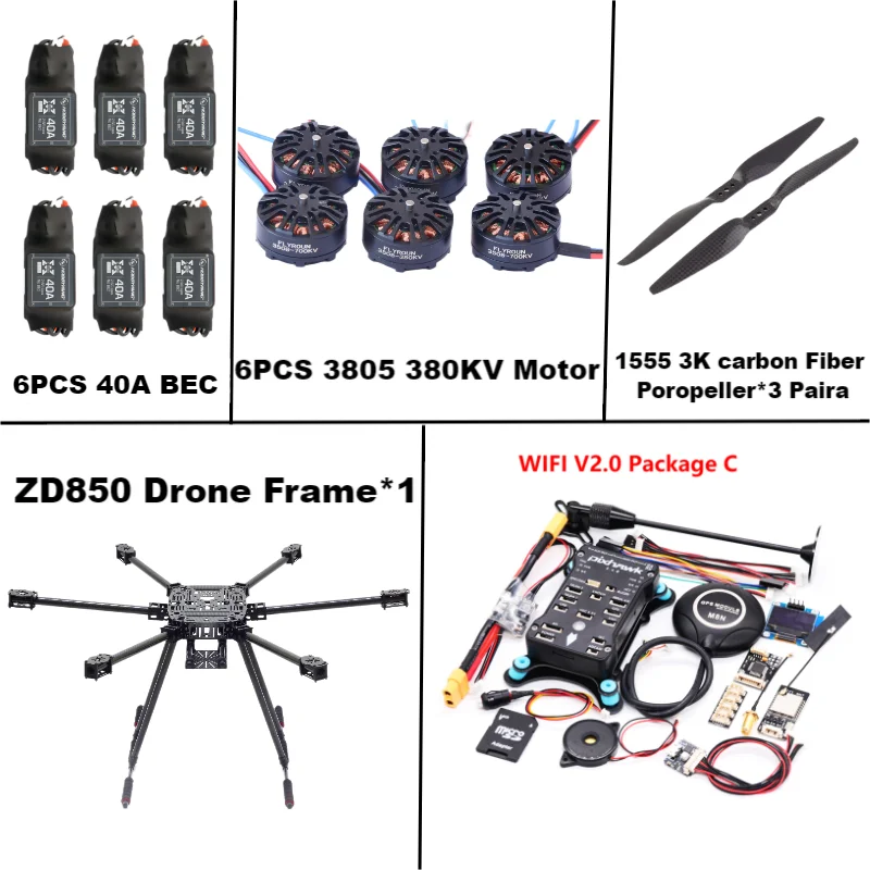 ZD850 Pixhawk 2.4.8 M8N Full Carbon Fiber 850mm Hexa-Rotor Frame BLHELI 40A ESC Flight Comtrol Rado Telemetry Set