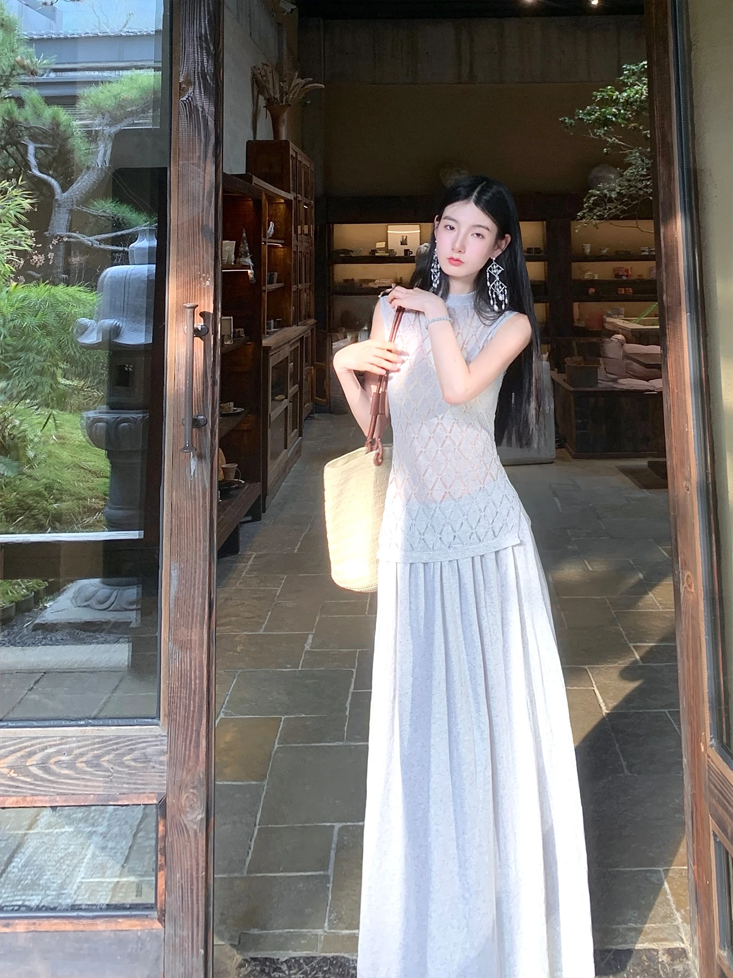 

Комплект из льняного жилета без рукавов с ромбовидным узором и полуюбки WalkinDark для женщин, модный весенний костюм из двух предметов, топ с короткими рукавами