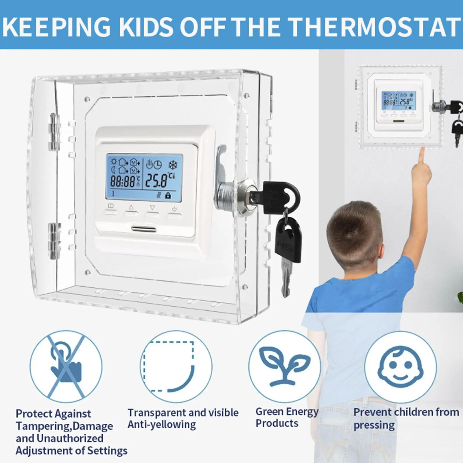 

Universal Thermostat Lock Box With Key Acrylic Transparent Large Thermostat Protector Cover For Thermostat On Wall