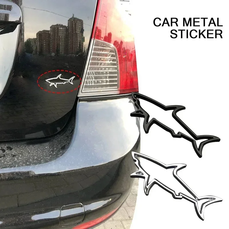 Car 3D Piranha Shark Carcharodon Carcharias Metal Chrome Zinc Alloy Emblem Car Badge Body Trunk Fender Adhesive Sticker